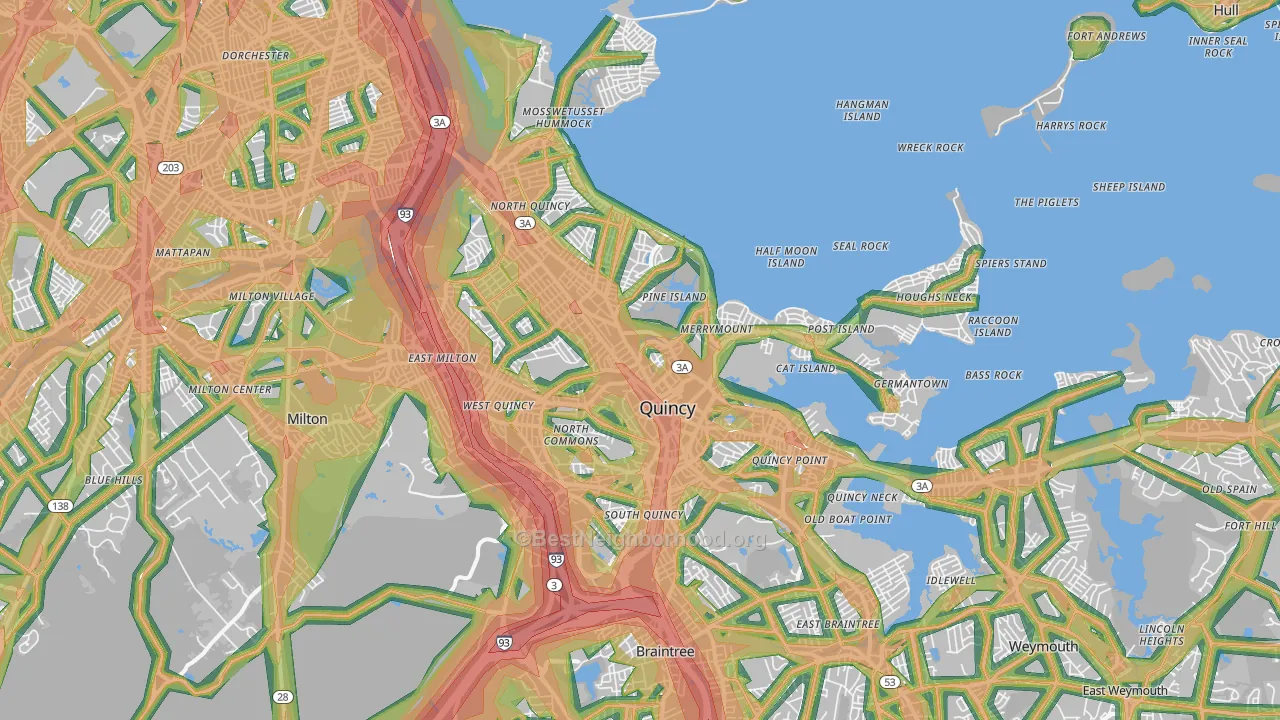 Quincy, MA Map of Noise Levels in Quincy