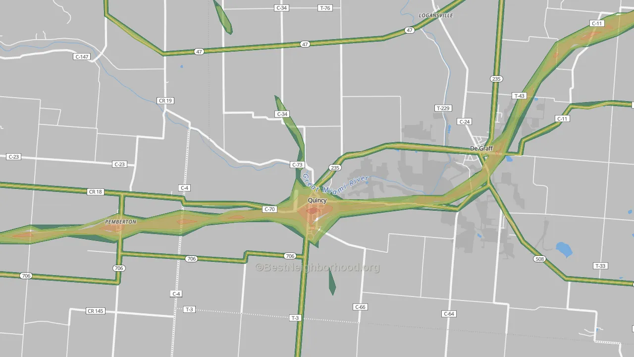 Quincy, OH Map of Noise Levels in Quincy