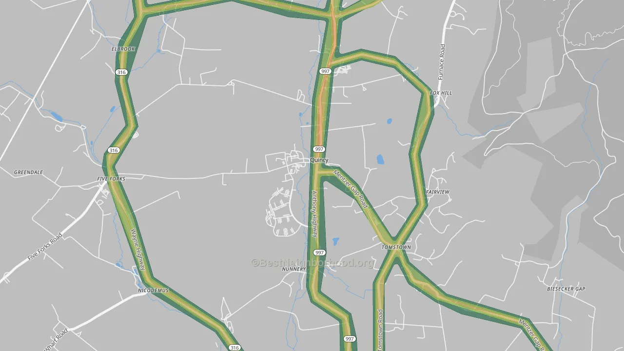 Quincy, PA Map of Noise Levels in Quincy