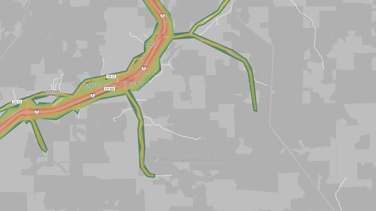 Quines Creek, OR Map of Noise Levels in Quines Creek