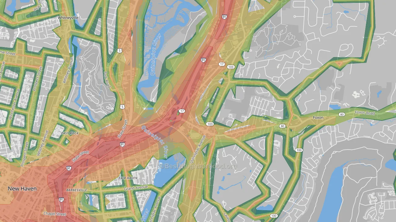 Quinnipiac Meadows, New Haven, CT Map of Noise Levels in Quinnipiac Meadows