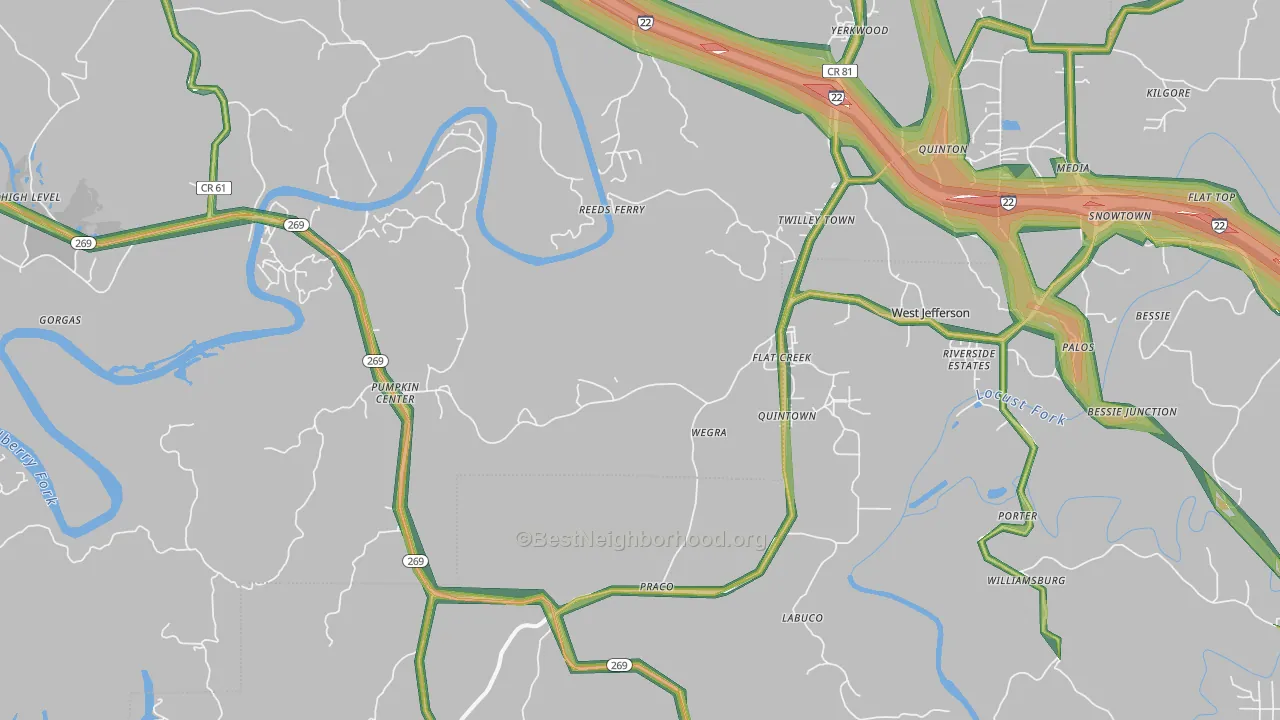Quinton, AL Map of Noise Levels in Quinton