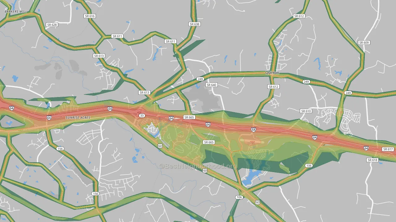 Quinton, VA Map of Noise Levels in Quinton