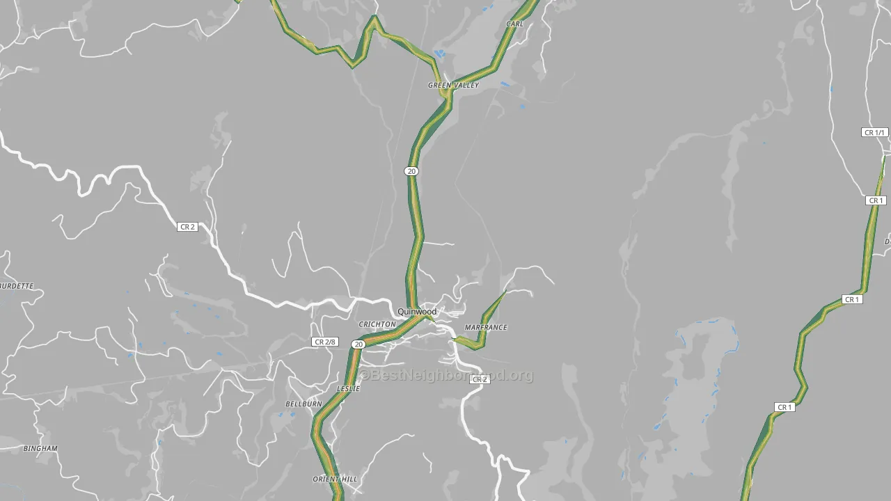Quinwood, WV Map of Noise Levels in Quinwood