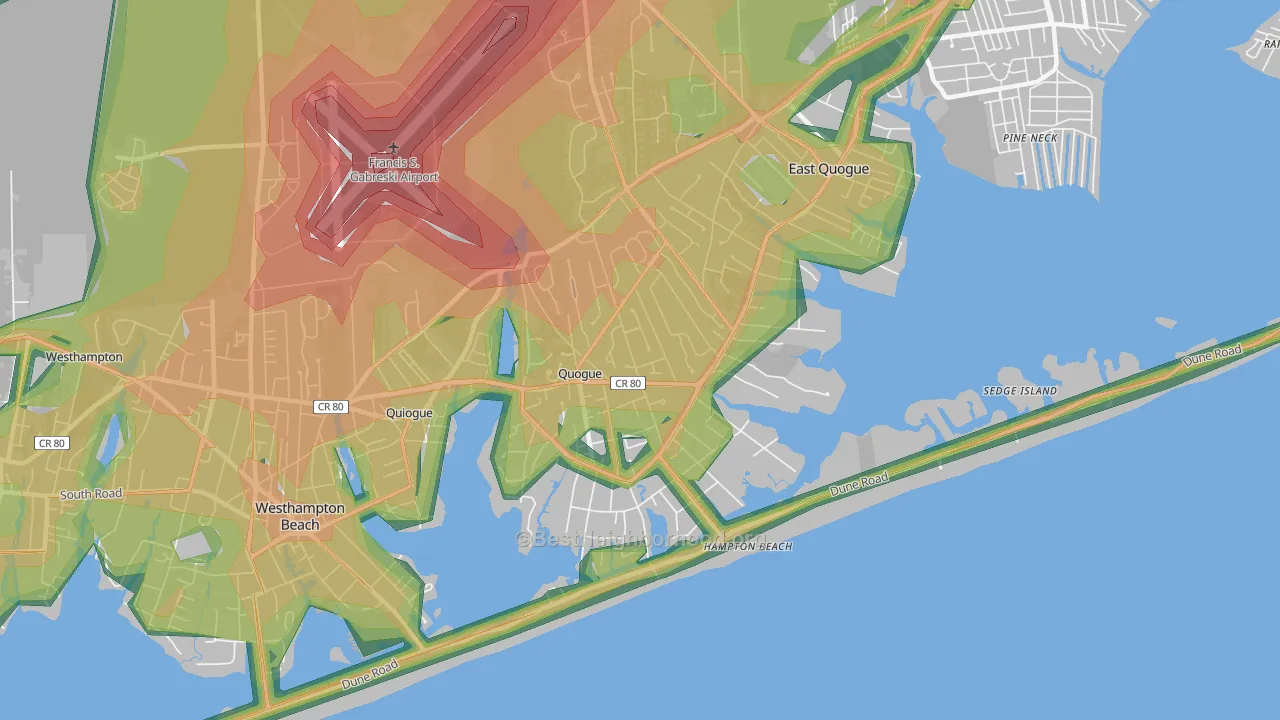 Quogue, NY Map of Noise Levels in Quogue