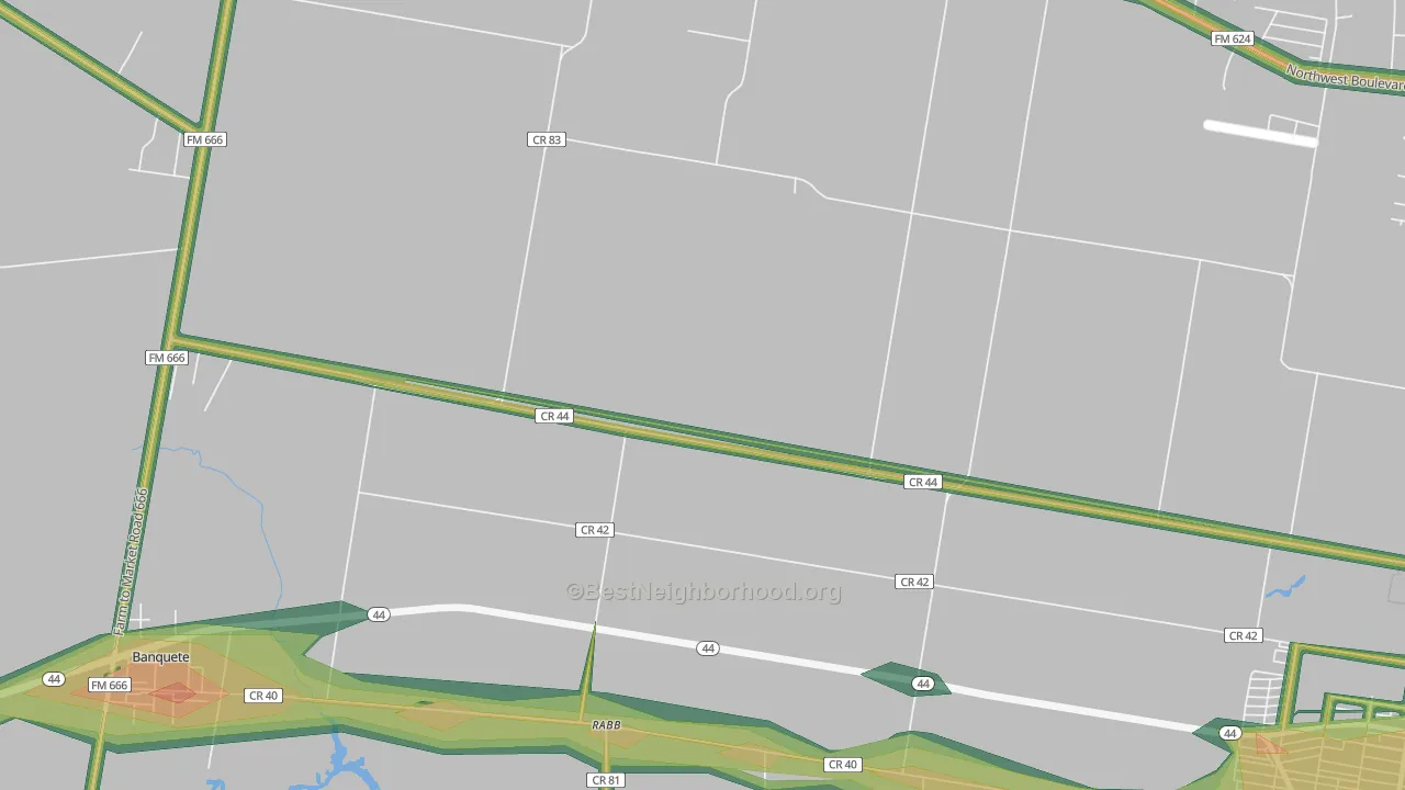 Rabb, TX Map of Noise Levels in Rabb