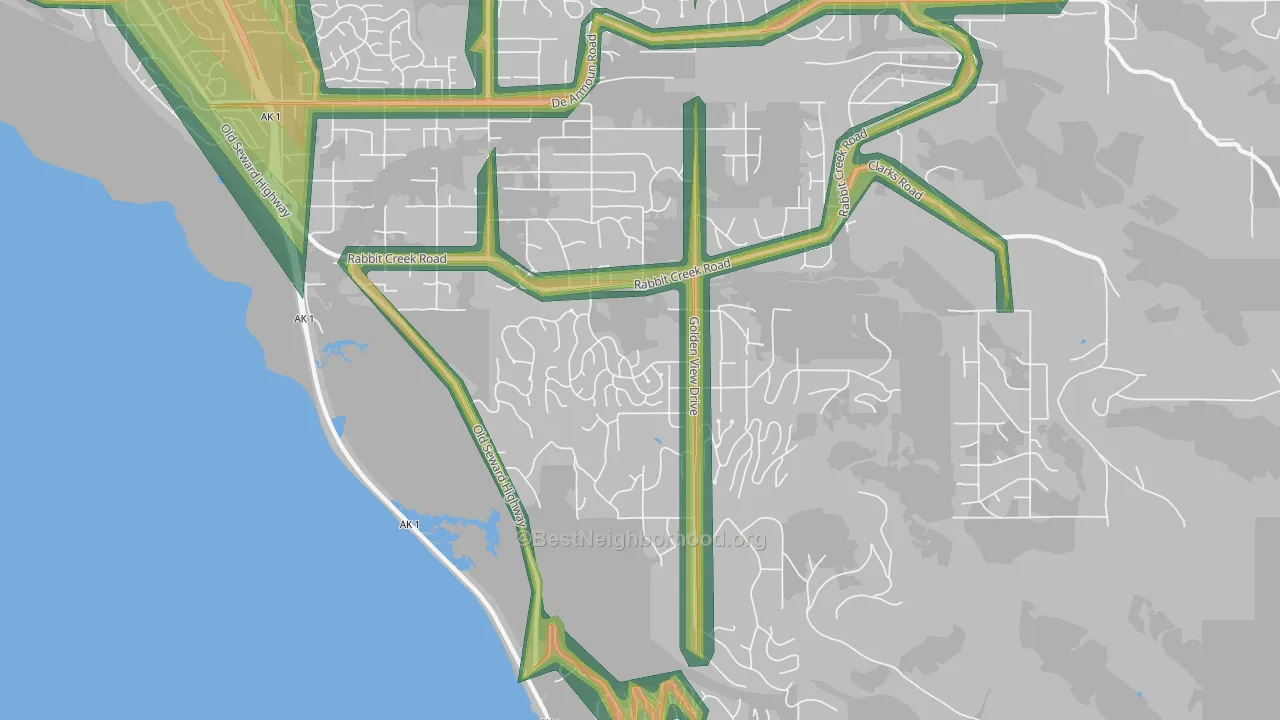 Rabbit Creek, Anchorage, AK Map of Noise Levels in Rabbit Creek