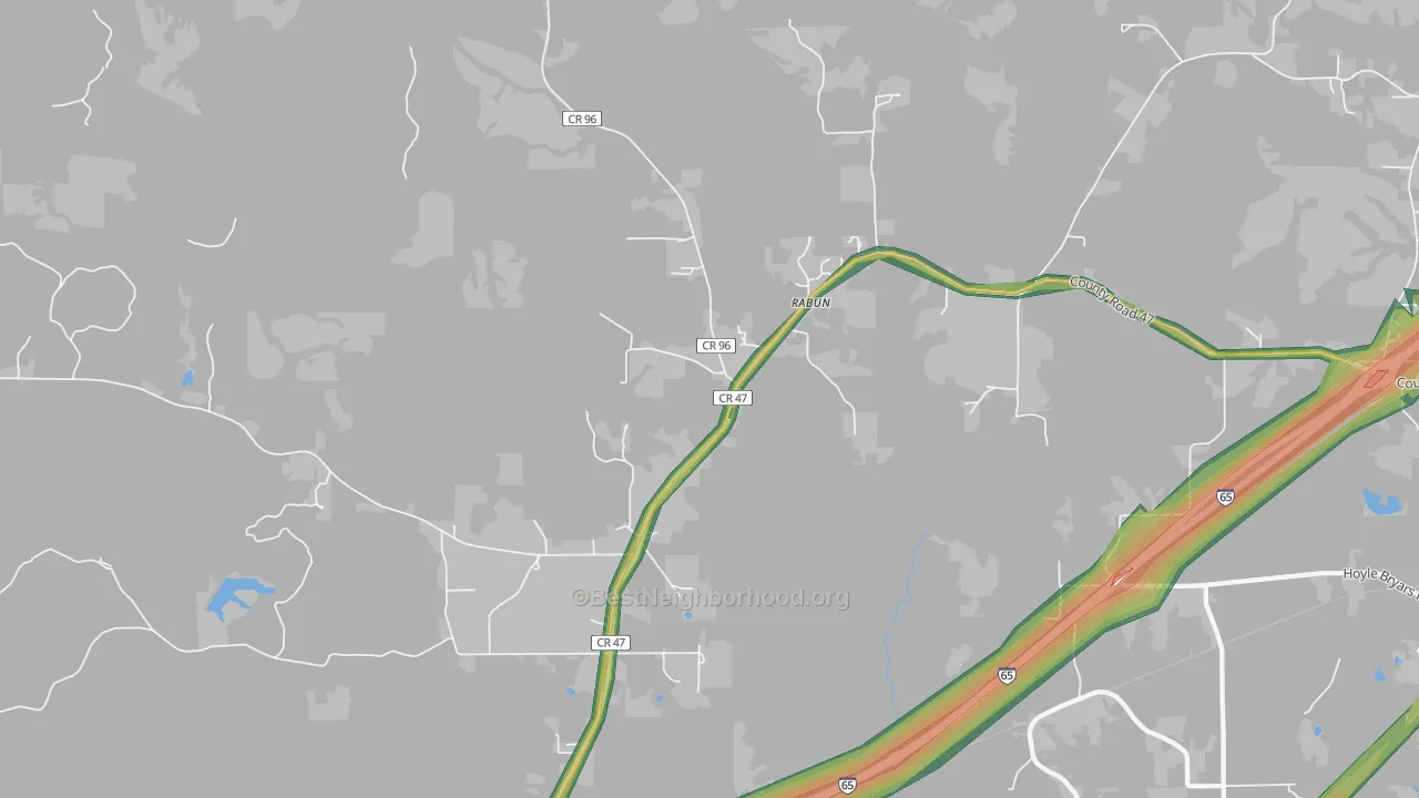 Rabun, AL Map of Noise Levels in Rabun