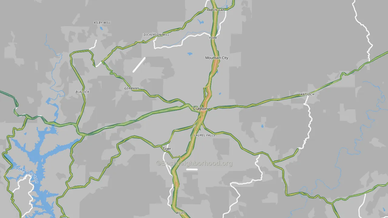 Rabun County, GA Map of Noise Levels in Rabun County