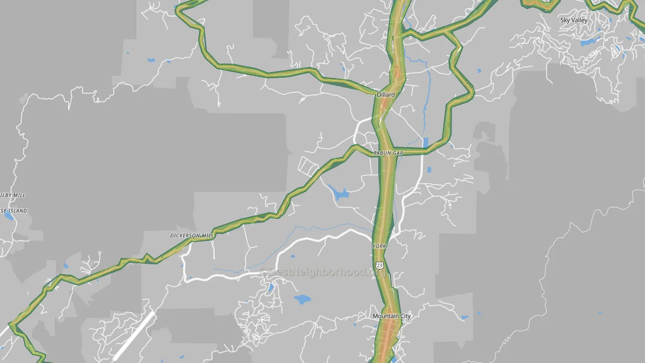 Rabun Gap, GA Map of Noise Levels in Rabun Gap