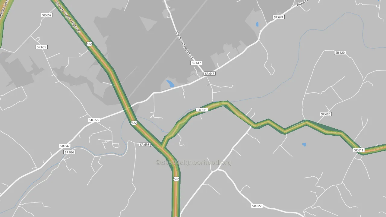 Raccoon Ford, VA Map of Noise Levels in Raccoon Ford