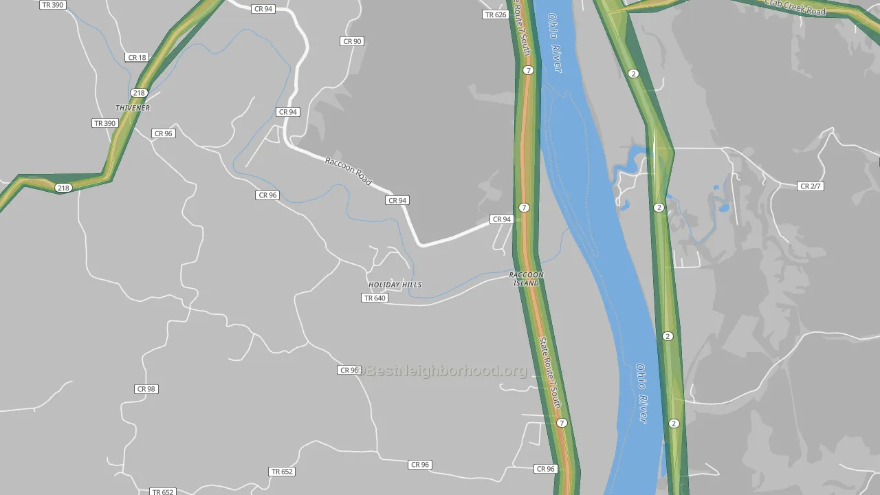 Raccoon Island, OH Map of Noise Levels in Raccoon Island