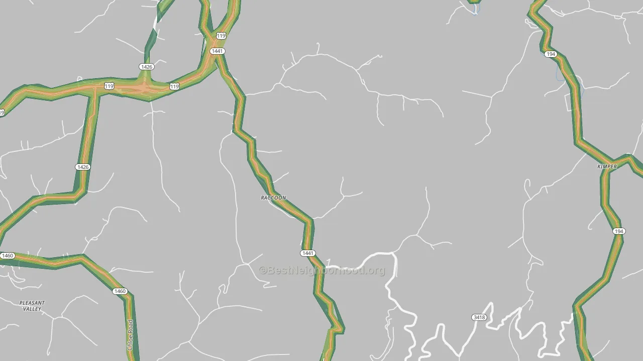 Raccoon, KY Map of Noise Levels in Raccoon