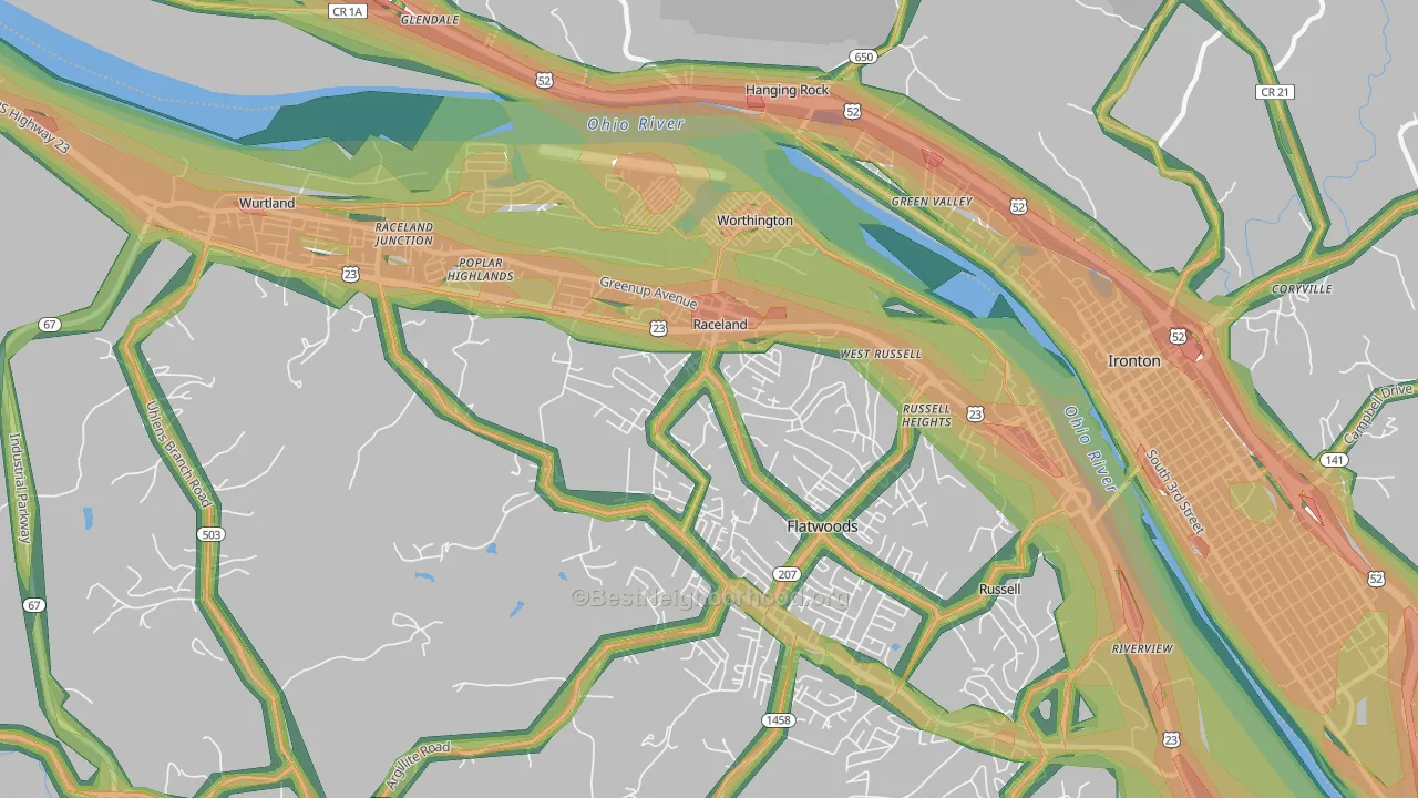 Raceland, KY Map of Noise Levels in Raceland