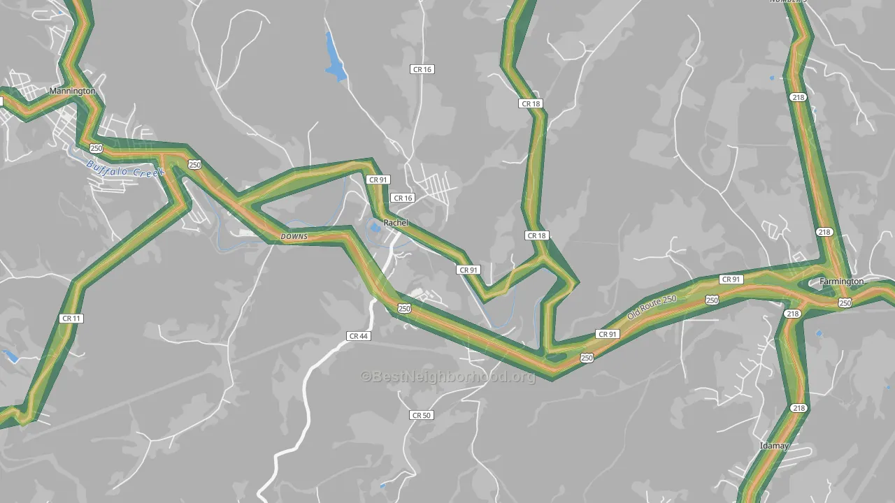 Rachel, WV Map of Noise Levels in Rachel