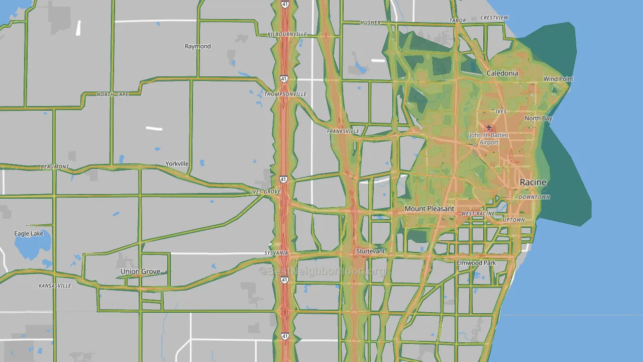 Racine County, WI Map of Noise Levels in Racine County