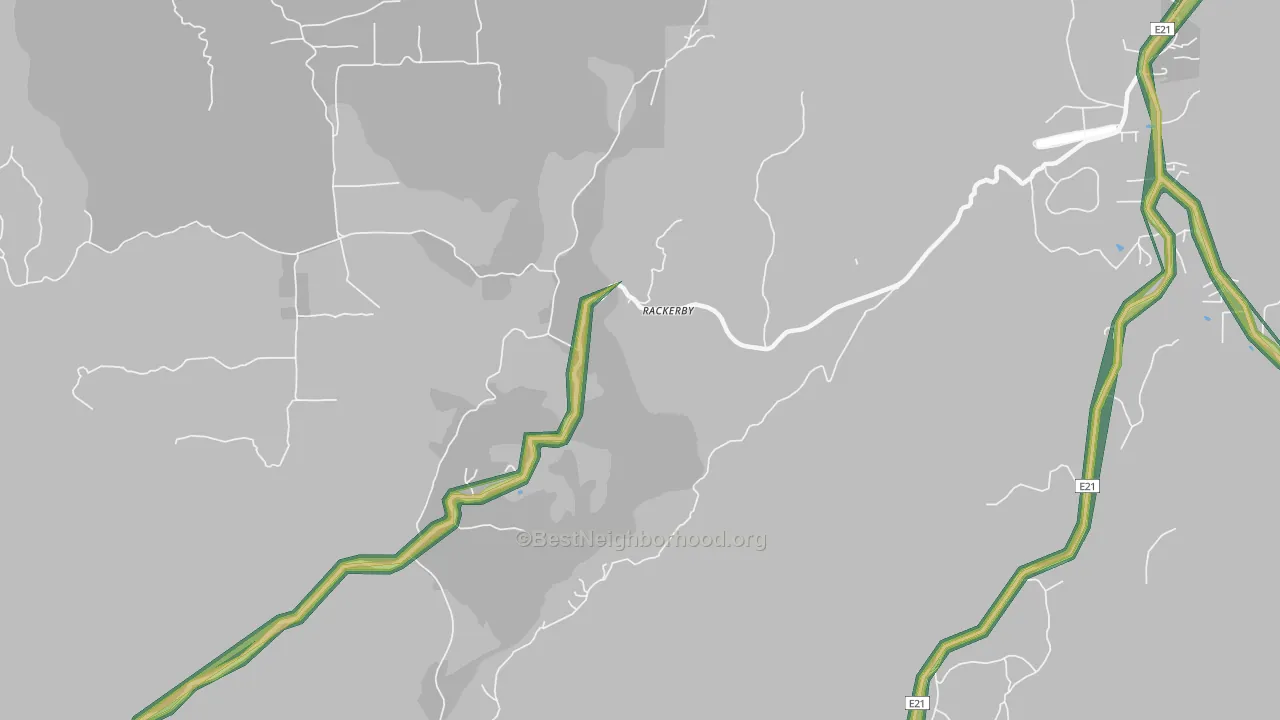 Rackerby, CA Map of Noise Levels in Rackerby