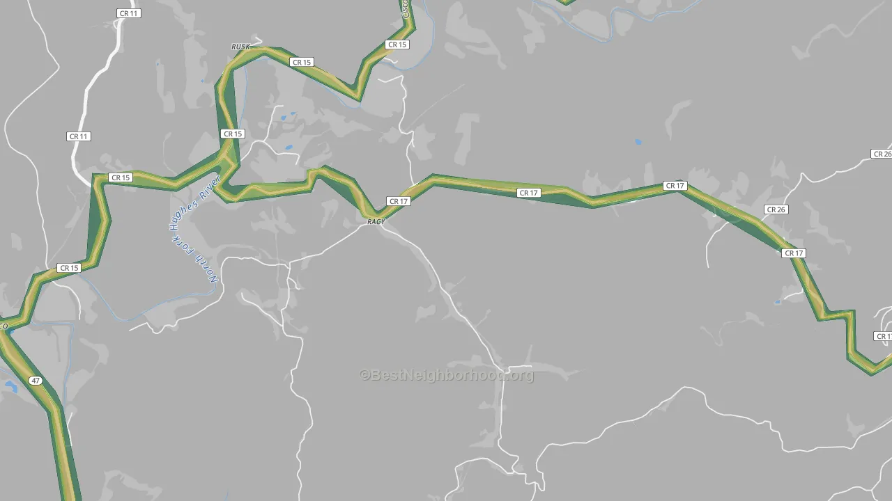 Racy, WV Map of Noise Levels in Racy
