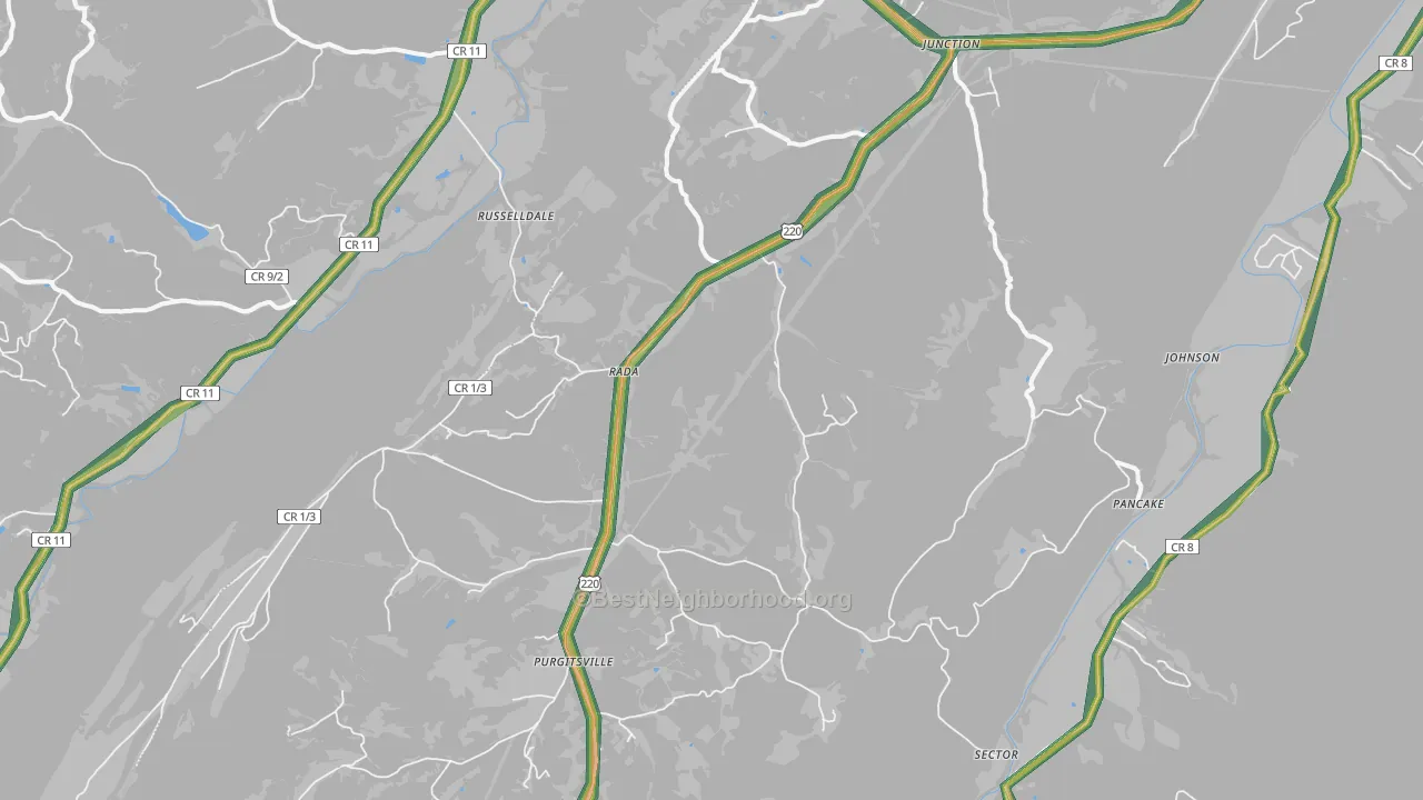 Rada, WV Map of Noise Levels in Rada