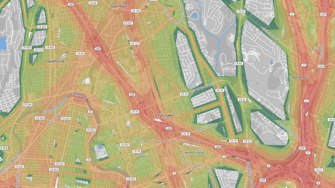 Radburn, Fair Lawn, NJ Map of Noise Levels in Radburn