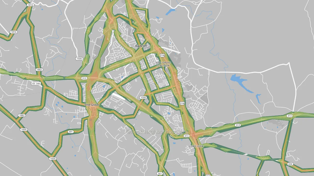 Radcliff, KY Map of Noise Levels in Radcliff