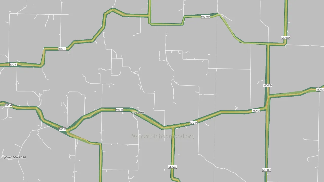 Rader, MO Map of Noise Levels in Rader