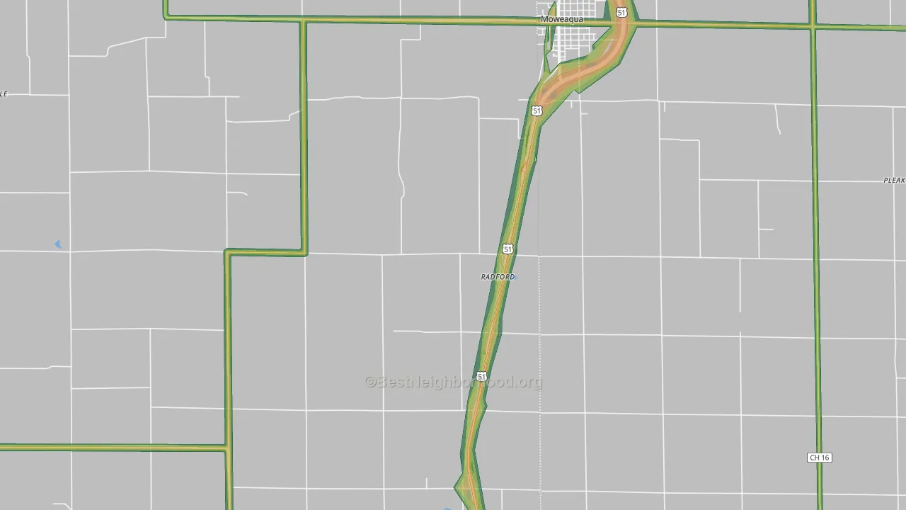 Radford, IL Map of Noise Levels in Radford