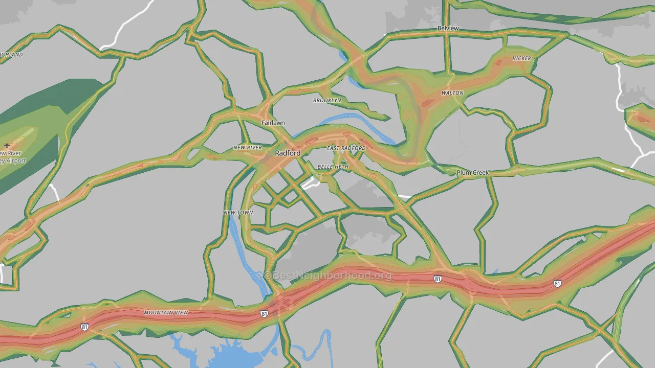 Radford, VA Map of Noise Levels in Radford