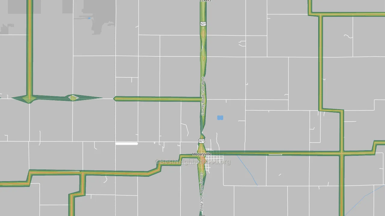 Radioville, IN Map of Noise Levels in Radioville