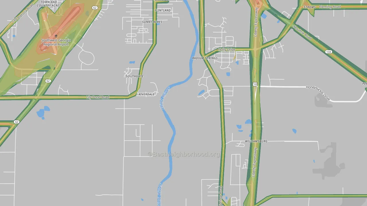 Radium Springs, GA Map of Noise Levels in Radium Springs