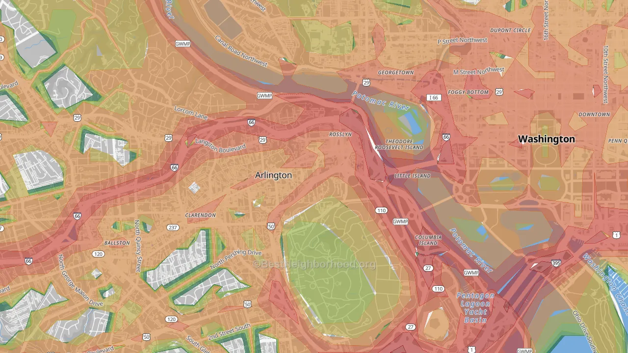 Radnor-Ft Myer Heights, Arlington, VA Map of Noise Levels in Radnor-Ft Myer Heights