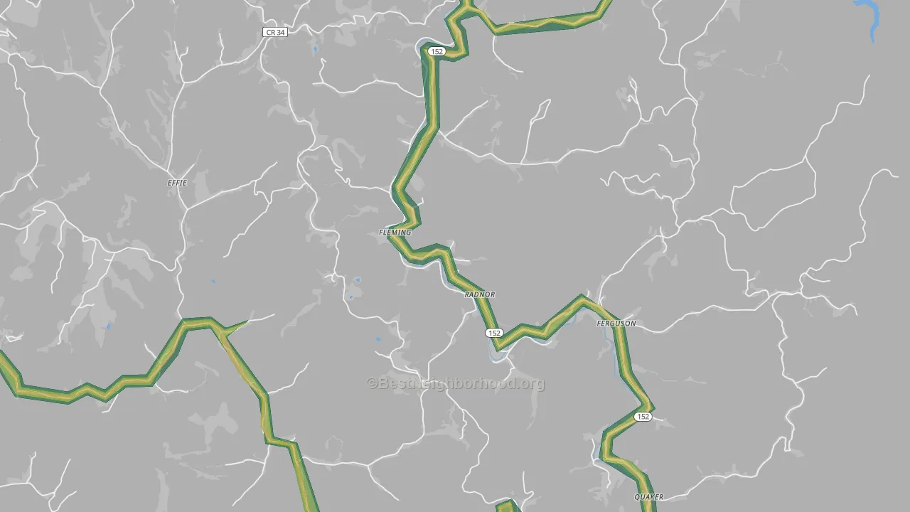 Radnor, WV Map of Noise Levels in Radnor