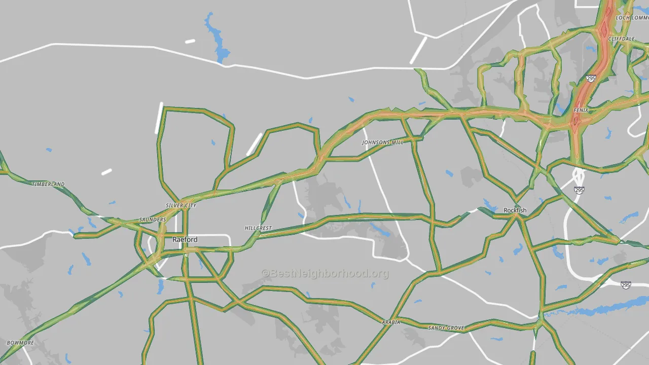 Raeford, NC Map of Noise Levels in Raeford
