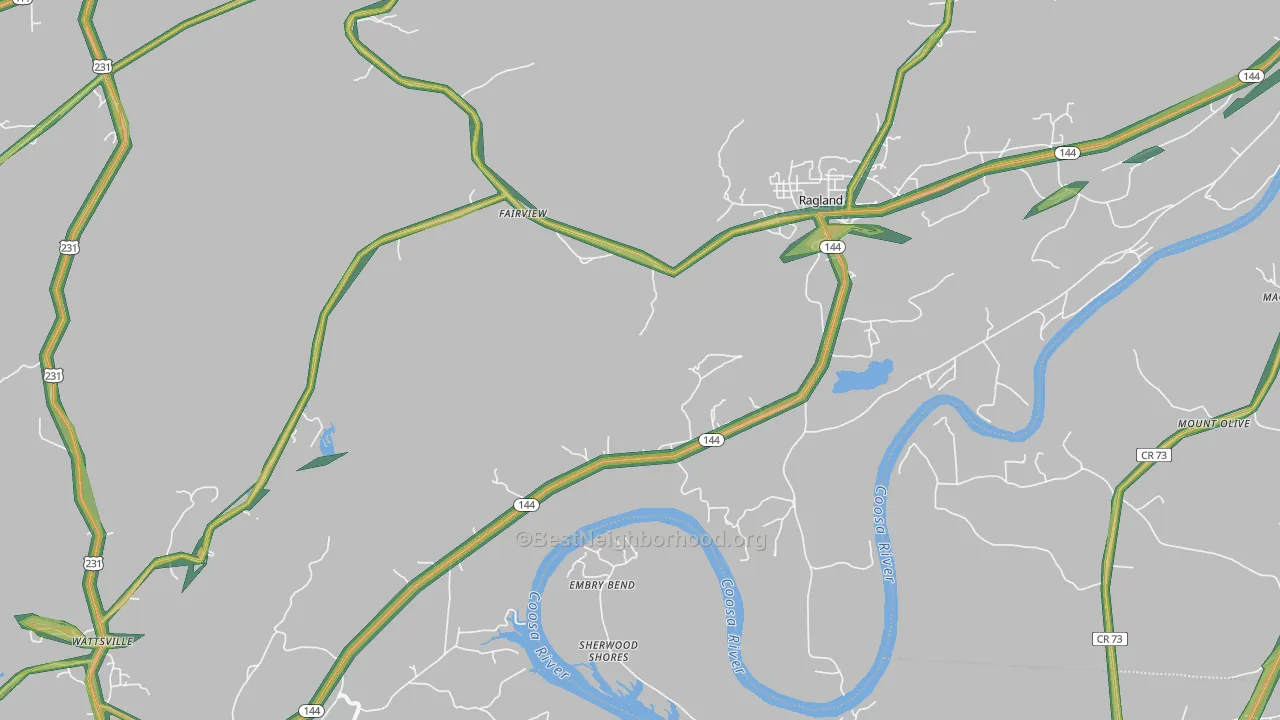 Ragland, AL Map of Noise Levels in Ragland