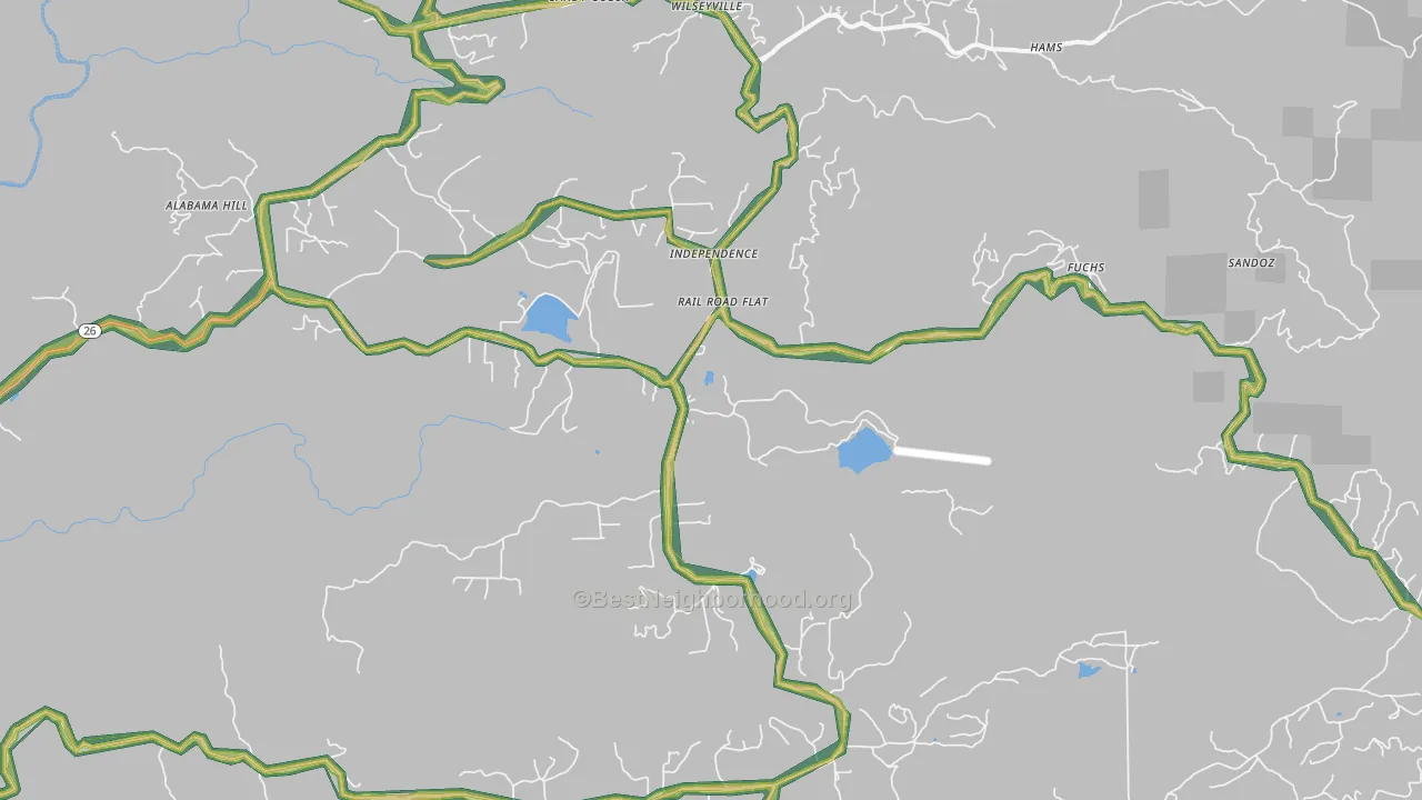 Rail Road Flat, CA Map of Noise Levels in Rail Road Flat