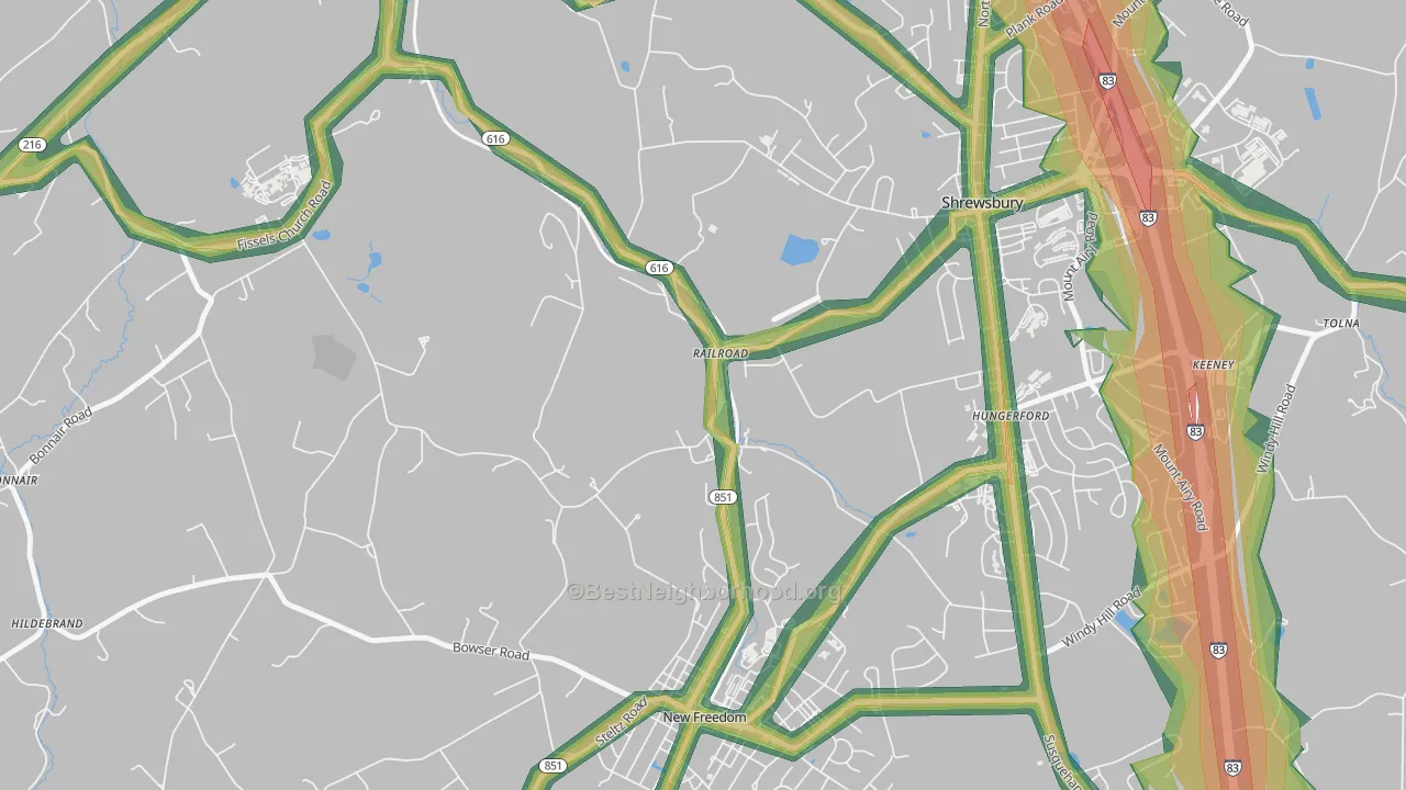 Railroad, PA Map of Noise Levels in Railroad
