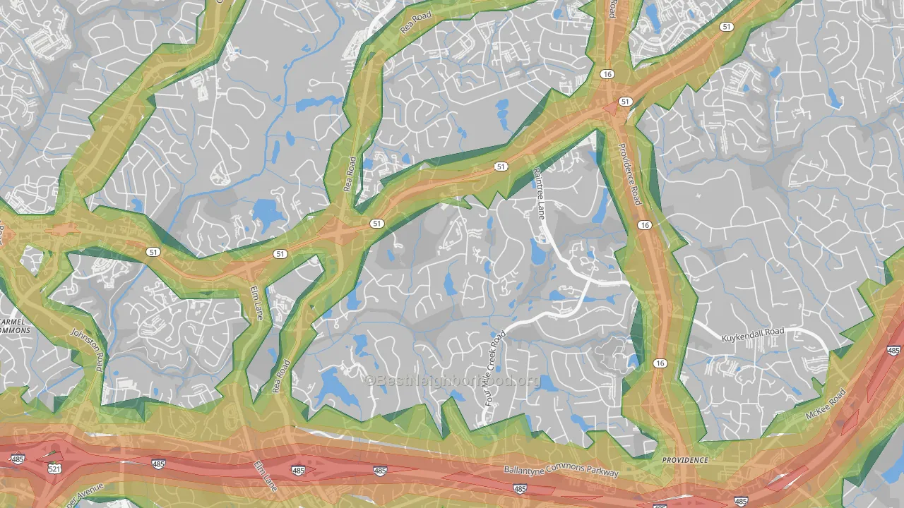 Rain Tree, Charlotte, NC Map of Noise Levels in Rain Tree