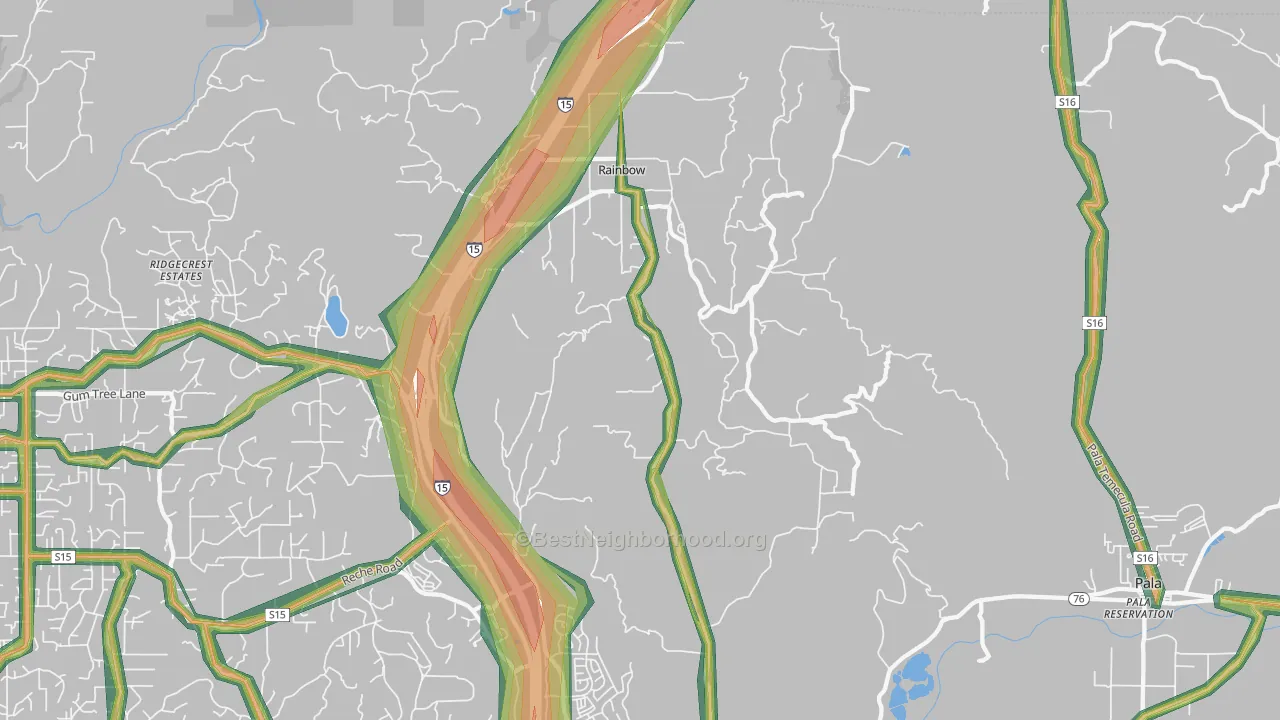 Rainbow, CA Map of Noise Levels in Rainbow