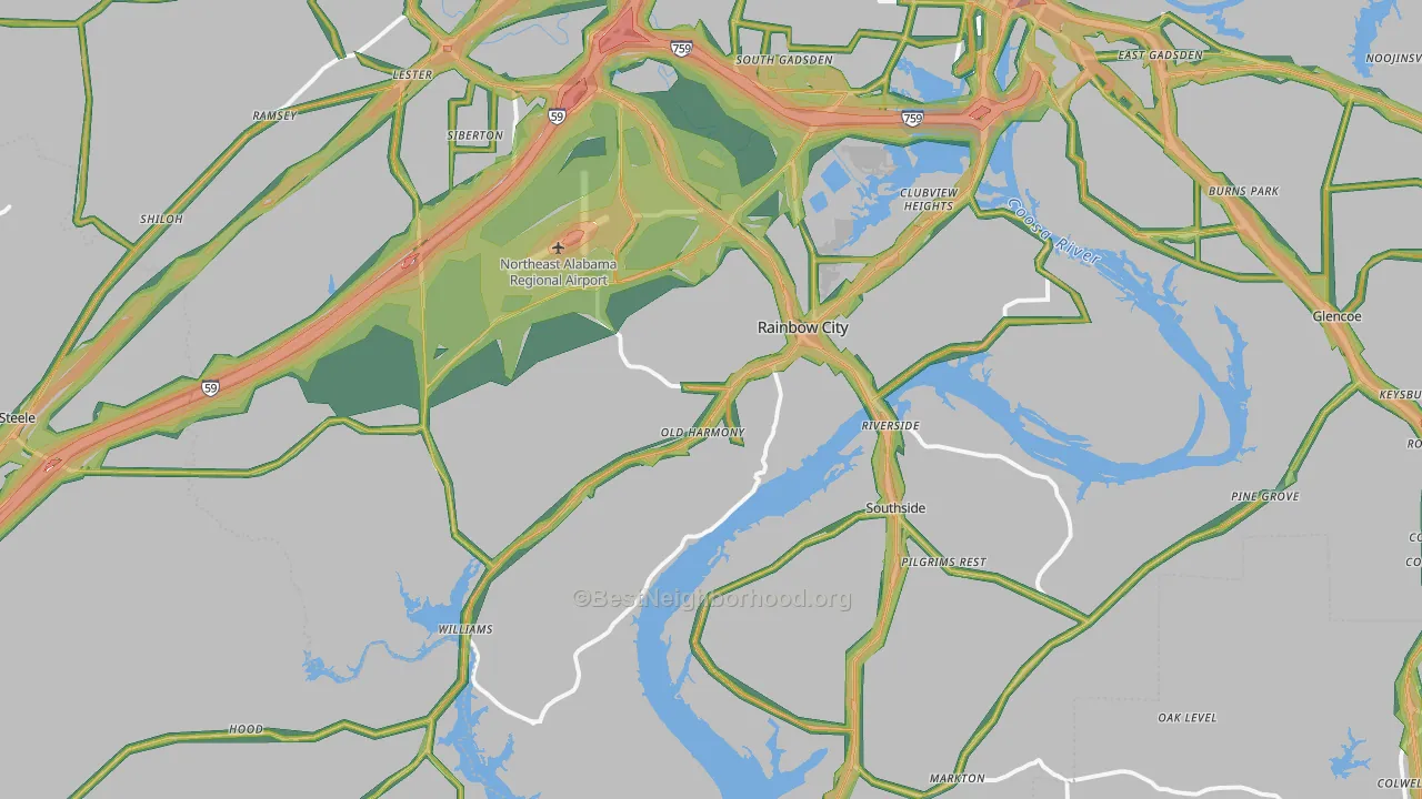 Rainbow City, AL Map of Noise Levels in Rainbow City