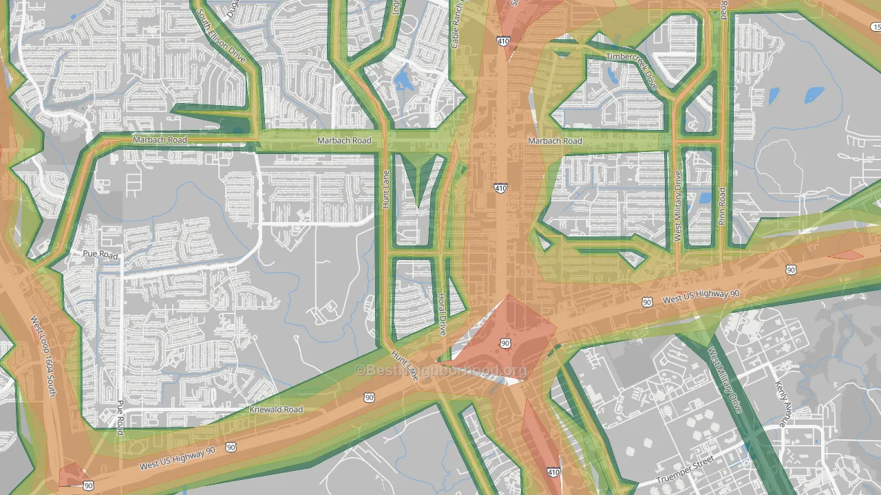 Rainbow Hills, San Antonio, TX Map of Noise Levels in Rainbow Hills