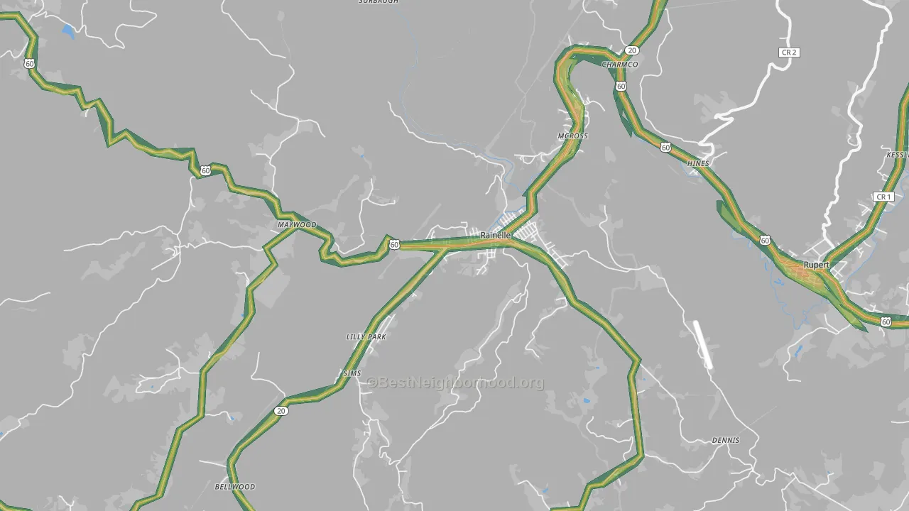Rainelle, WV Map of Noise Levels in Rainelle