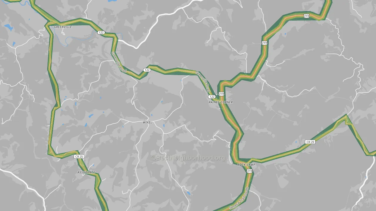 Raines Corner, WV Map of Noise Levels in Raines Corner