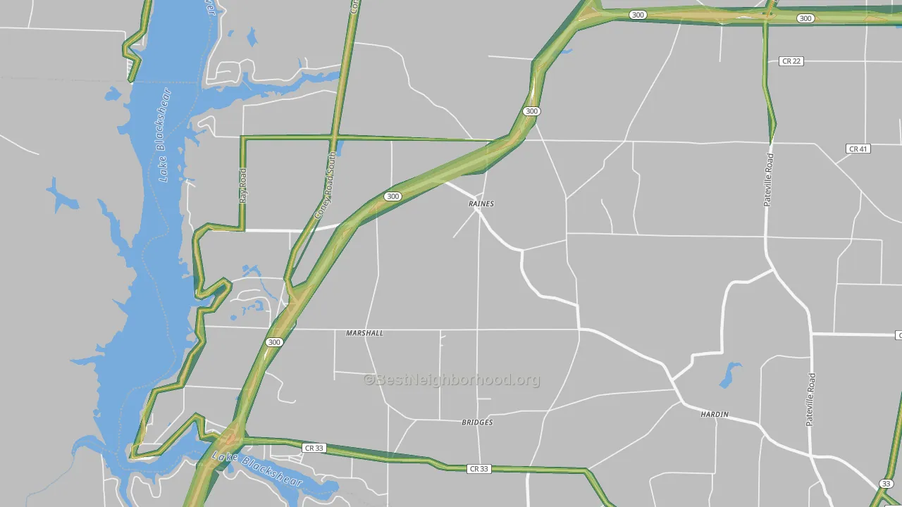 Raines, GA Map of Noise Levels in Raines