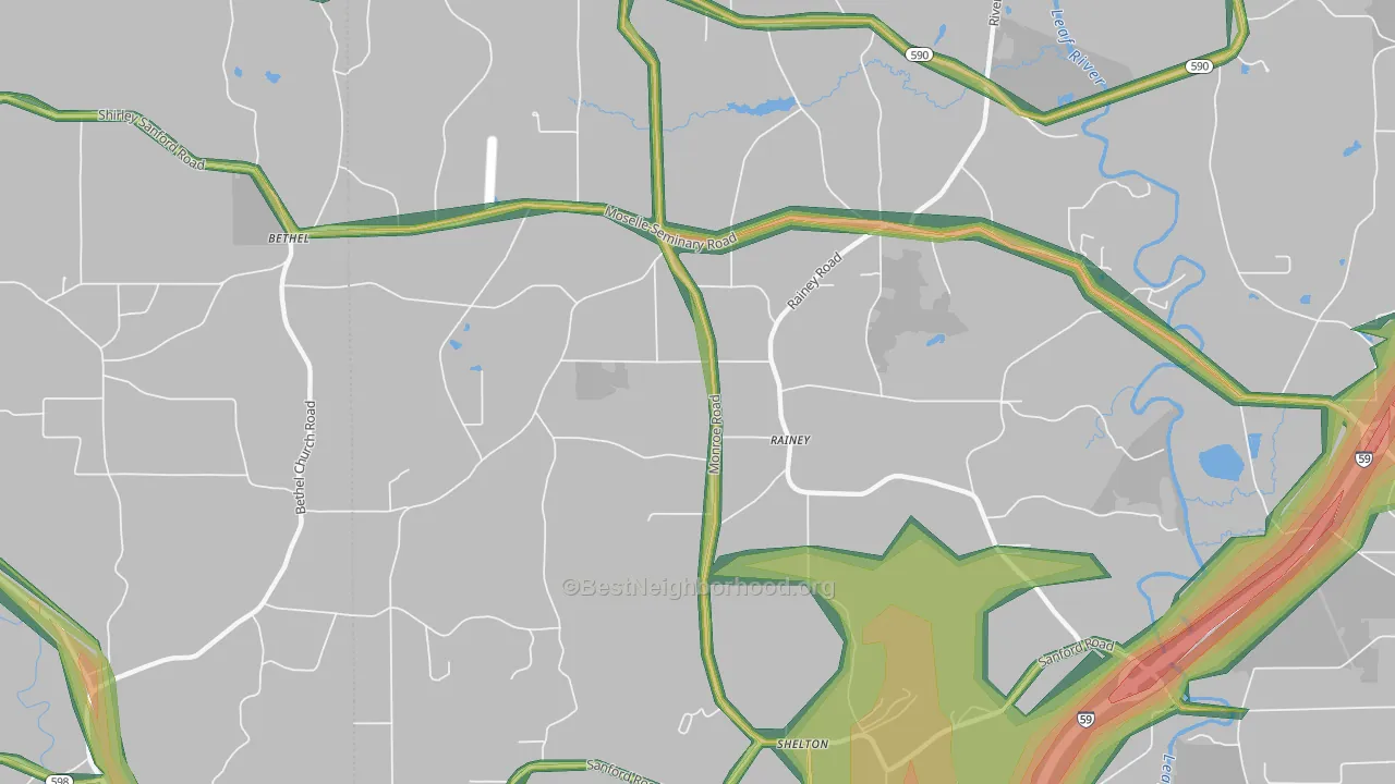 Rainey, MS Map of Noise Levels in Rainey