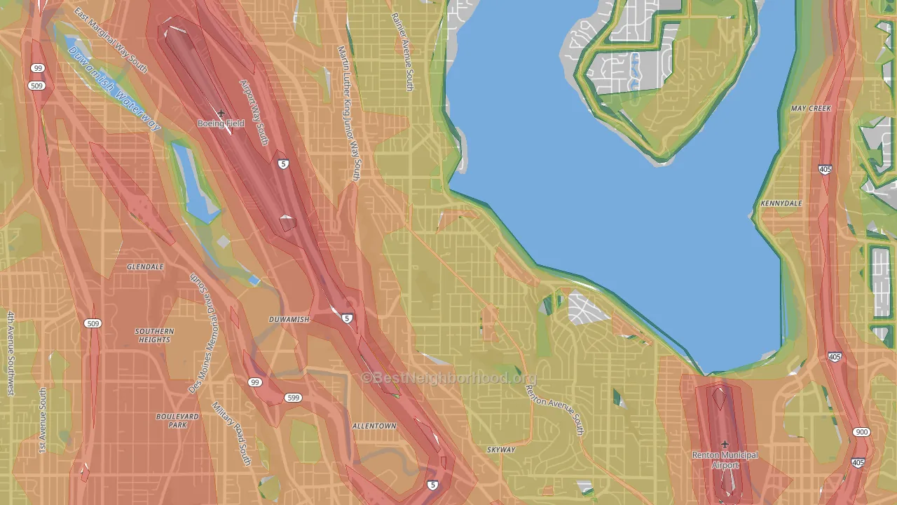 Rainier Beach, Seattle, WA Map of Noise Levels in Rainier Beach