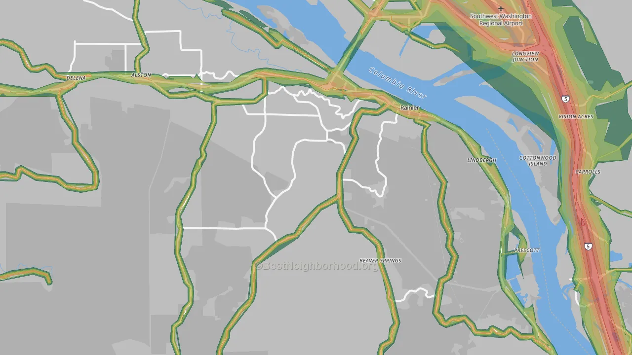 Rainier, OR Map of Noise Levels in Rainier