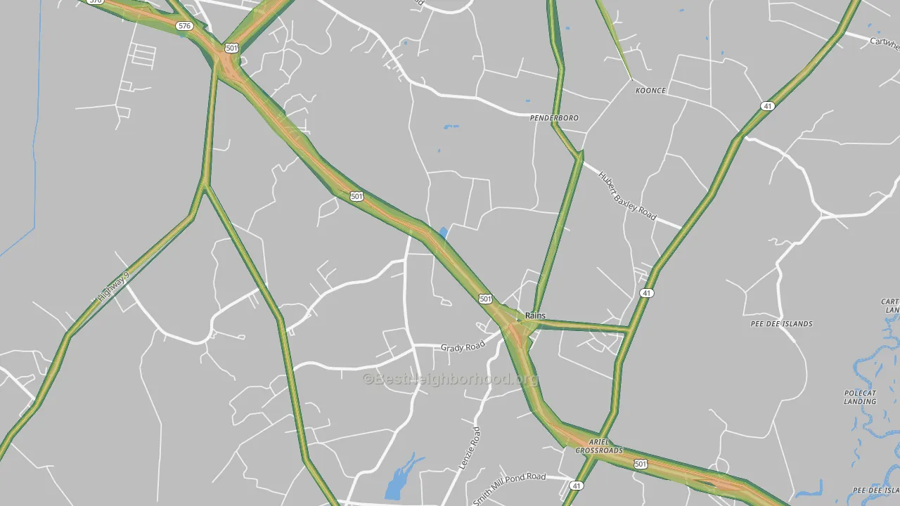 Rains, SC Map of Noise Levels in Rains