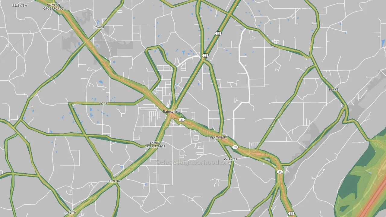 Rainsville, AL Map of Noise Levels in Rainsville