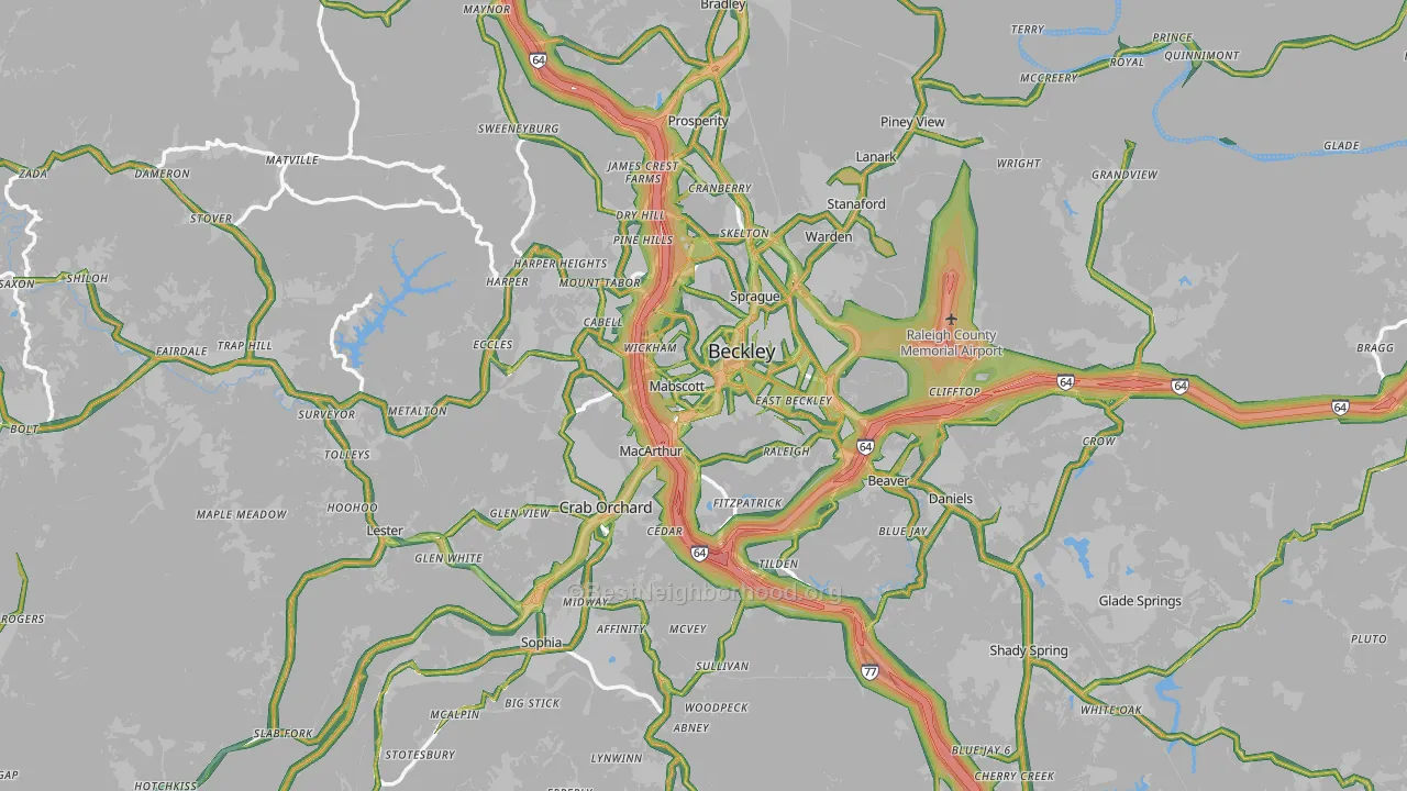 Raleigh County, WV Map of Noise Levels in Raleigh County