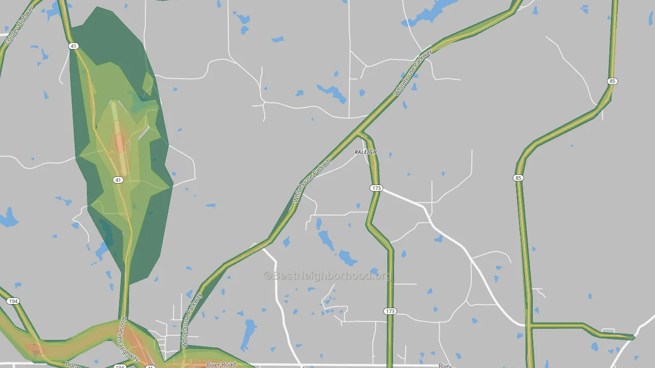 Raleigh, GA Map of Noise Levels in Raleigh